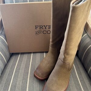 FRYE AND CO. Suede Pull-On Boot in Cognac Miranda 14